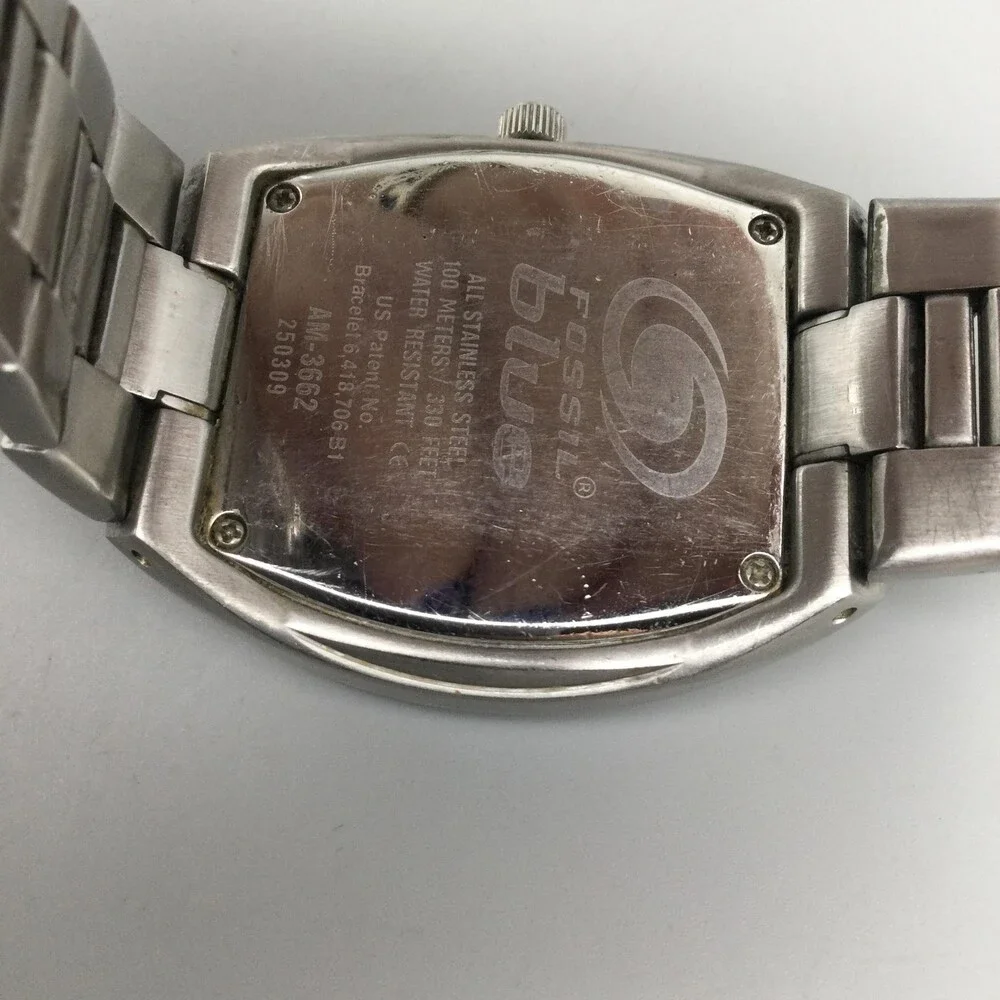 Fossil Blue AM-3562 Mens Watch 40mm Blue Green Dial Stainless New Battery 6.5